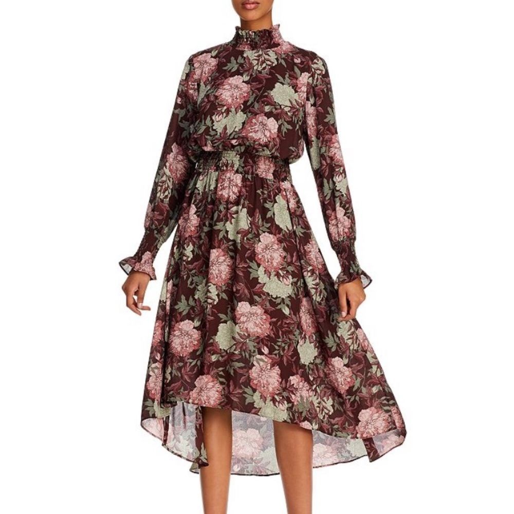Nanette Lepore Smock Neck Dress Maroon Floral 6